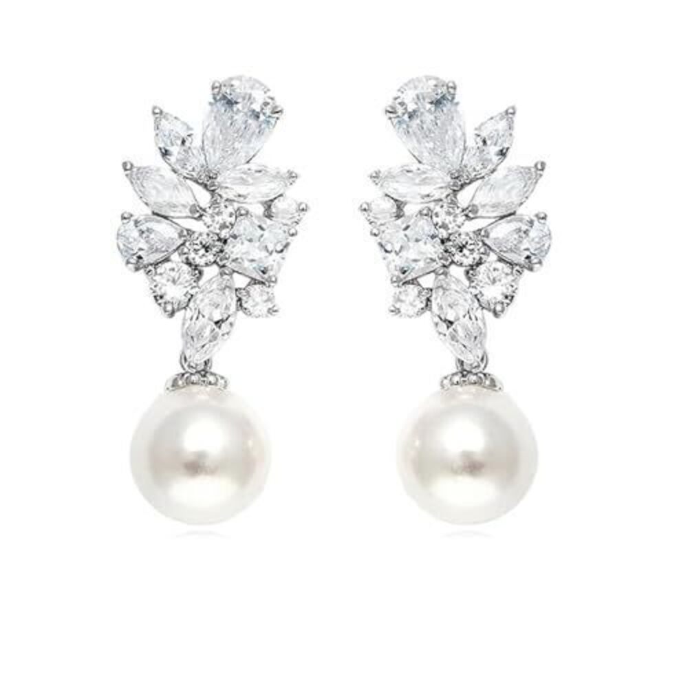 7758 Pearl Wedding Earrings Brides Trendy Vintage Elegant Leaf Rhinestone